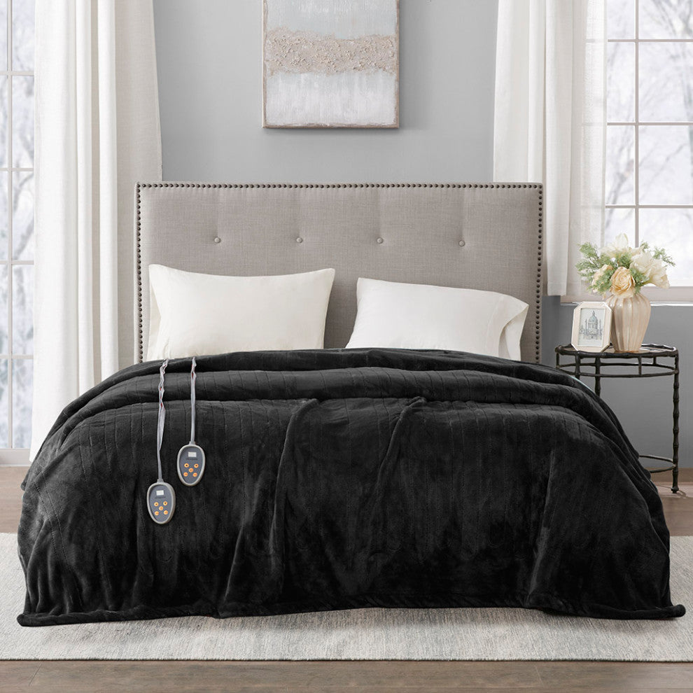 Beautyrest Heated Plush Heated Plush Blanket, Black