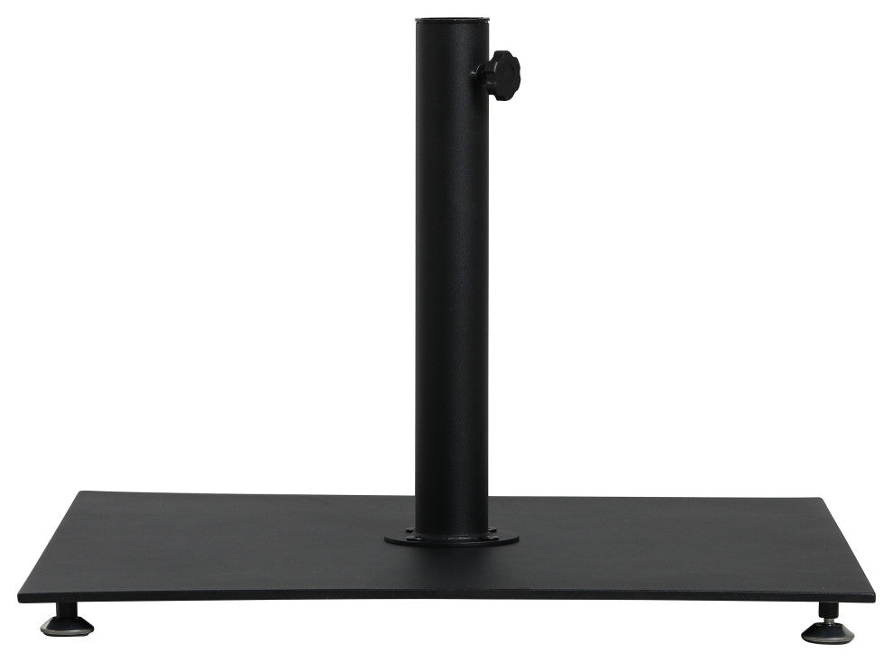 Fiji Patio Umbrella and Base, Black, Teak Pole, Matte Black Belize Base