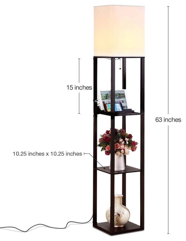 Brightech Maxwell Charger - Shelf Floor Lamp with USB Charging and Outlet LED, Classic Black