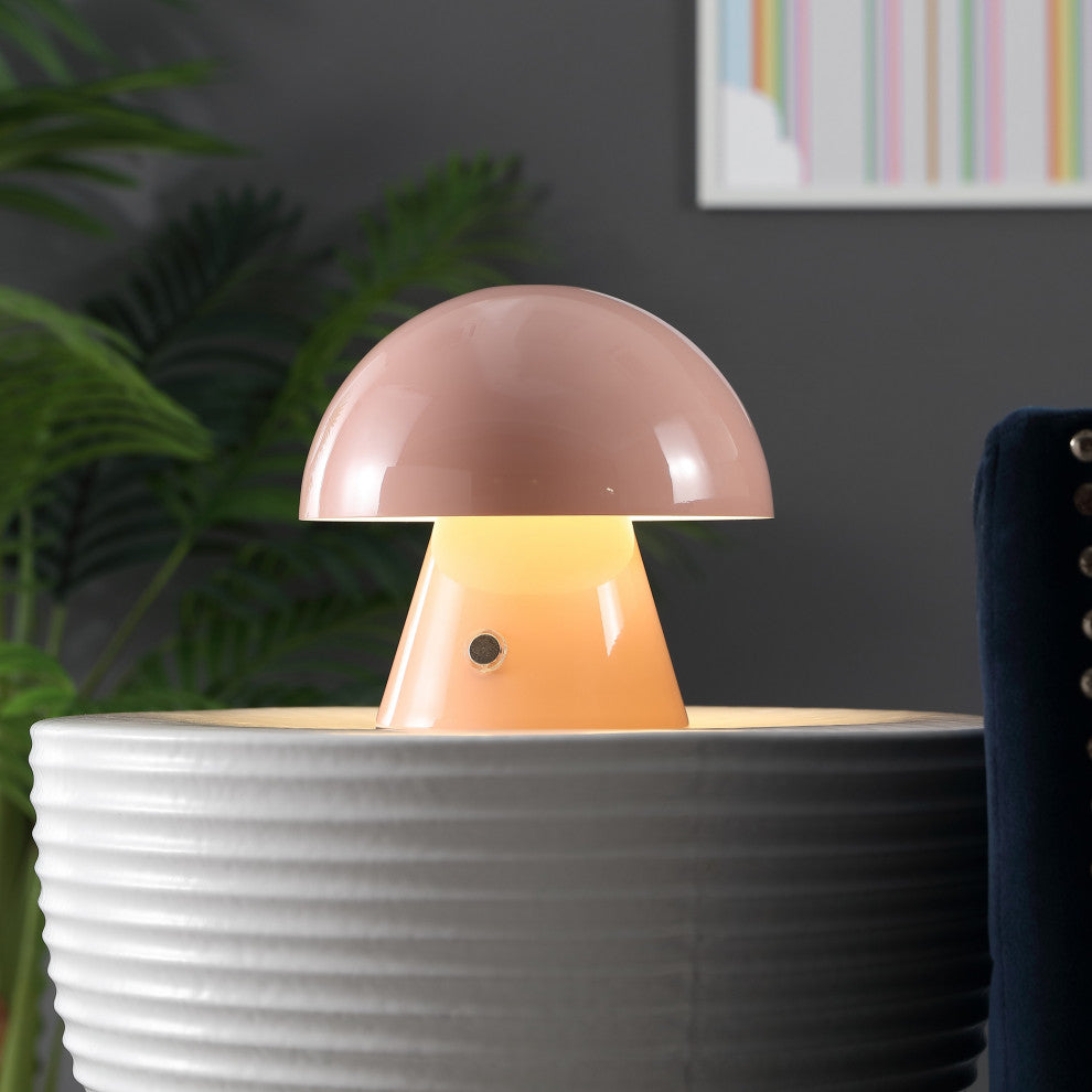 Porcini 7" Rechargeable/Cordless Iron Integrated LED Mushroom Table Lamp, Pink