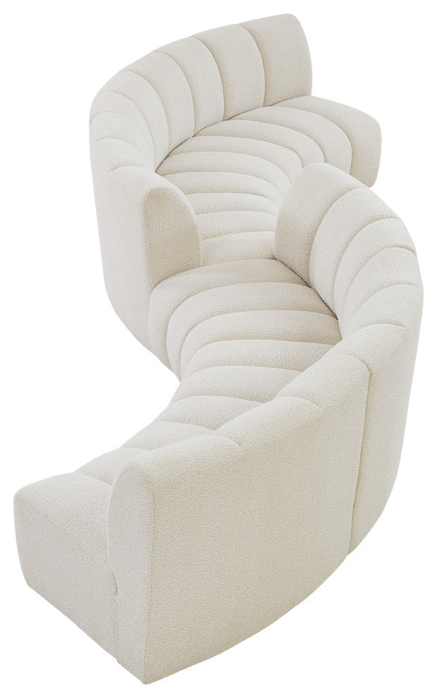 Infinity Boucle Fabric Upholstered 6-Piece S-Shaped Modular Sectional, Cream