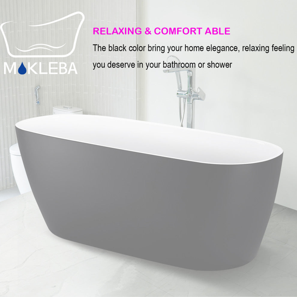 GivingTree 59 in. Acrylic Freestanding Bathtub in Matte Black Soaking Tub