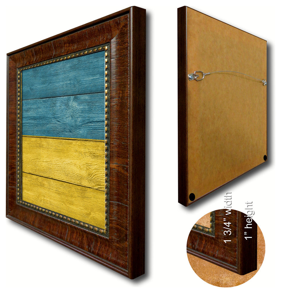 Ukraine Country Textured Flag Print With Brown Gold Frame, 19"X27"