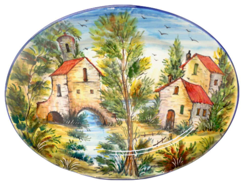 Umbrian Ceramiche Favaroni Carlo Landscape 16.5X12.5"� Oval Serving/Wall Platter,