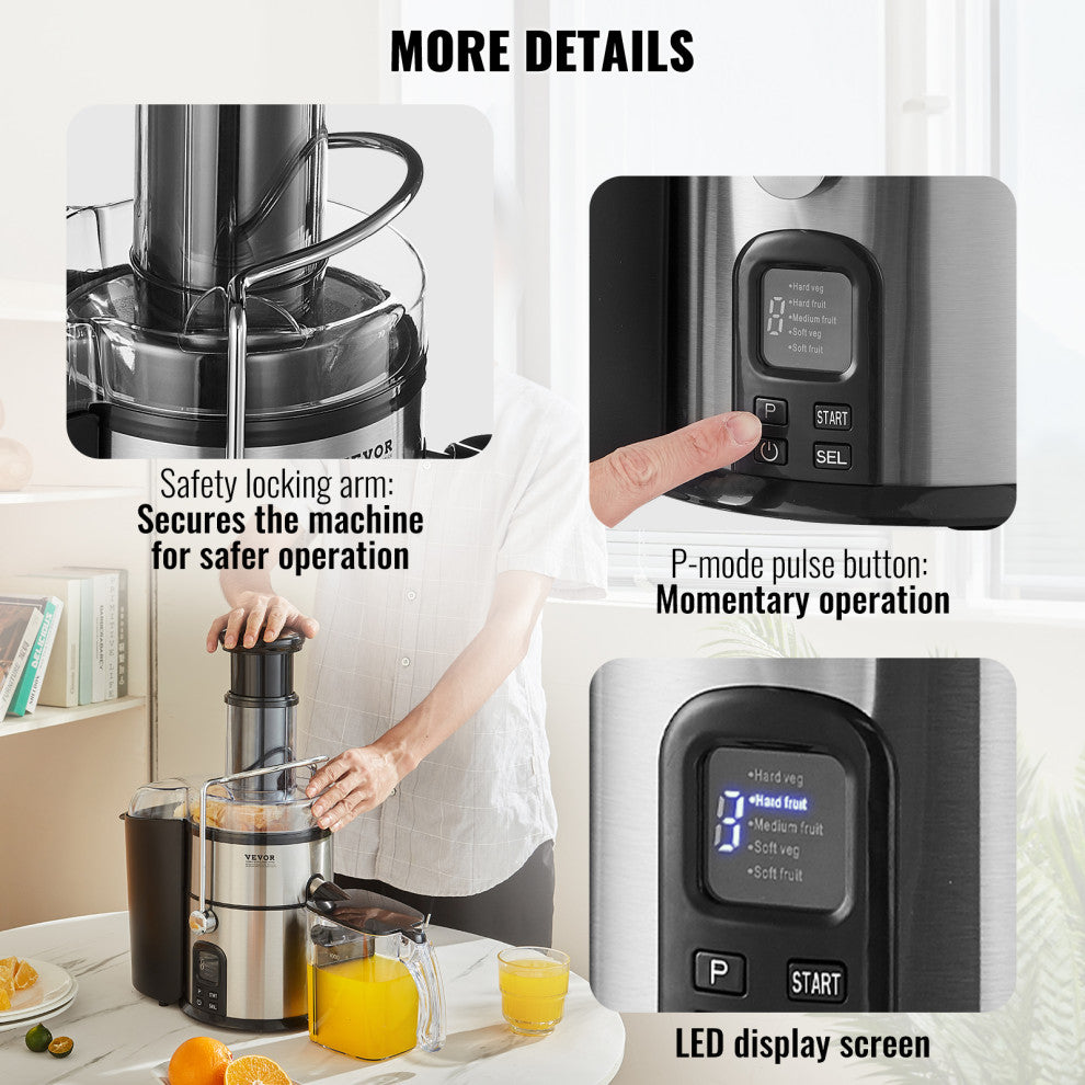 VEVOR Centrifugal Juicer Machine Fruits Vegetables Juice Extractor 850W 5 Speeds