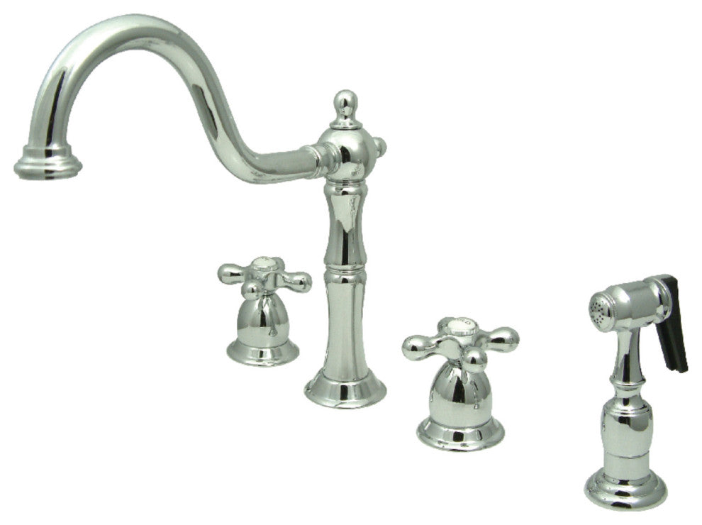 Kingston Brass Widespread Kitchen Faucet With Brass Sprayer, Polished Chrome