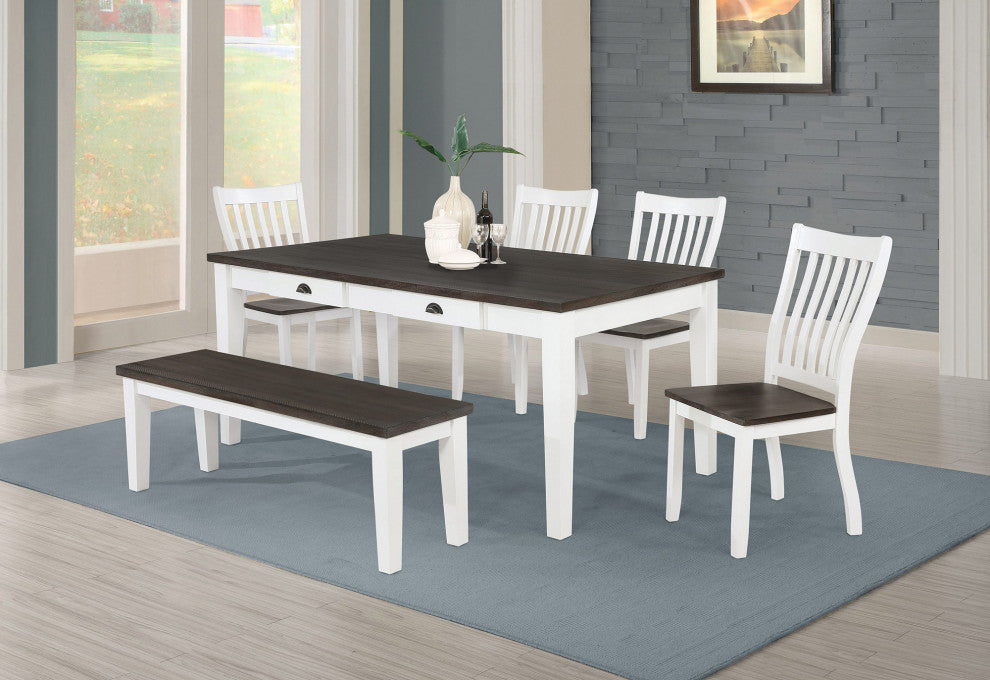 Rectangular Wood Dining Table with 2 Drawers, Espresso and White
