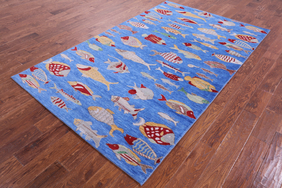 5' 1" X 8' 3" Gabbeh Fish Design Handmade Wool Rug - Q15514