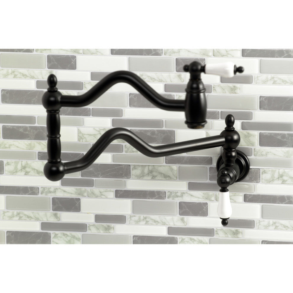 Kingston Brass KS2100PL Heritage Wall Mount Pot Filler, Matte Black