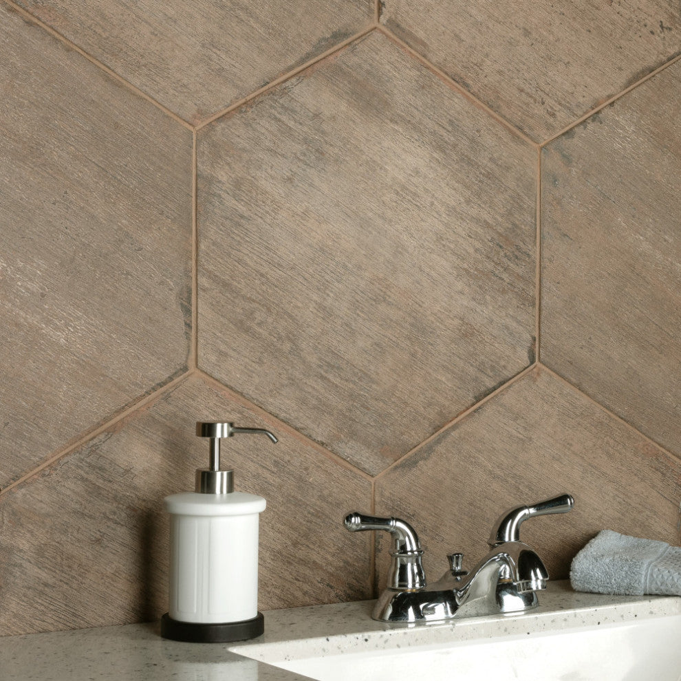 Retro Hex Porcelain Floor and Wall Tile, Terra
