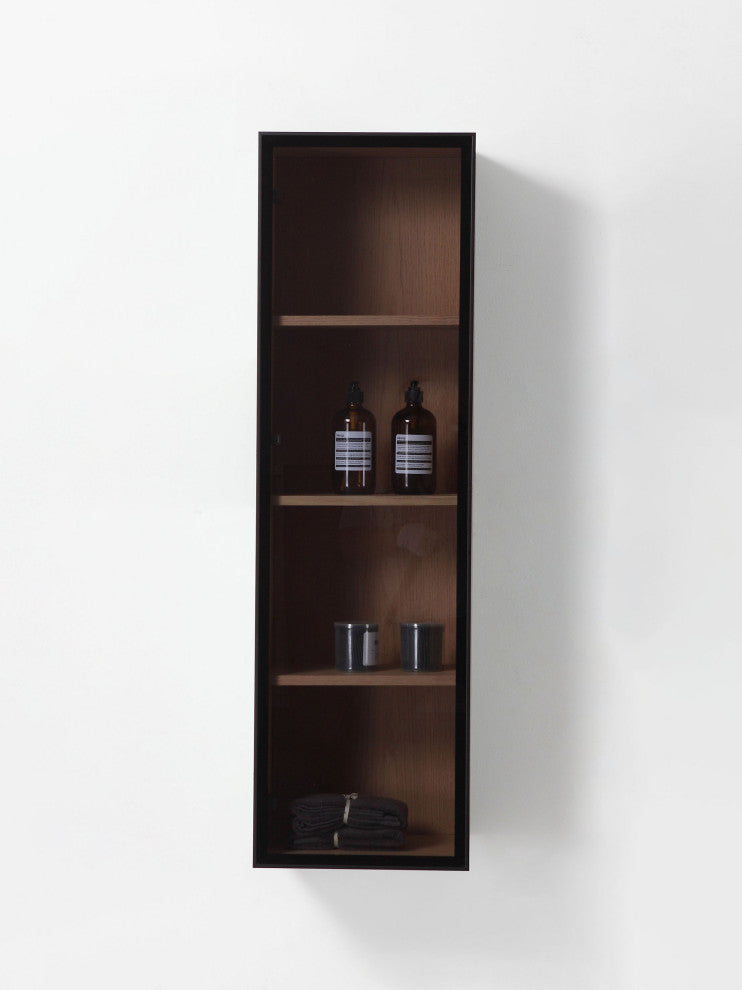 LUCE 13" Wall Mount Modern Bathroom Side Cabinet, Whitewash Oak/Matte Black