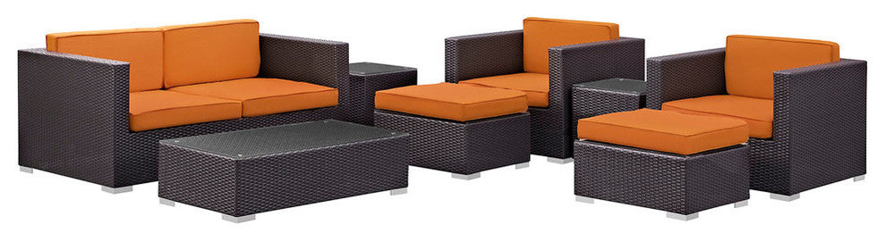 Modern Contemporary Outdoor Patio Rattan and Wicker 8-Piece SetSofa Set Orange