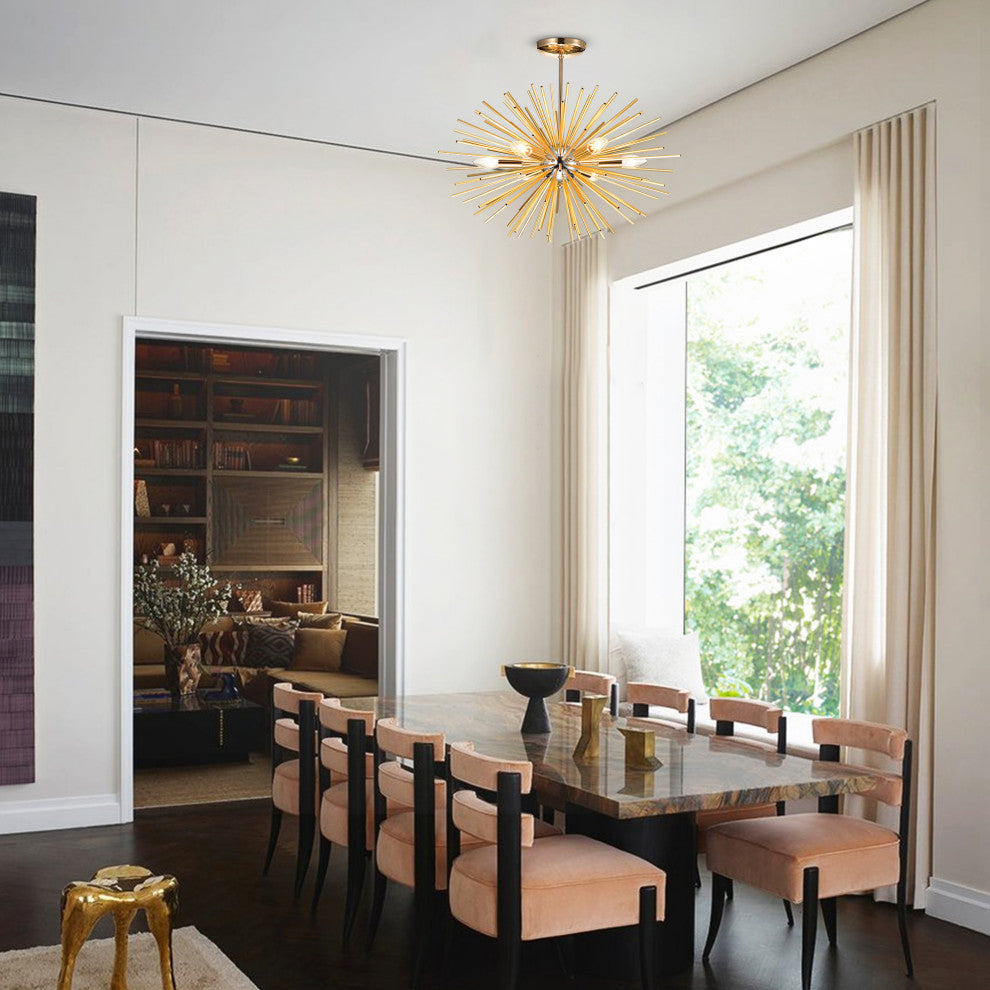 Sami Sputnik Shiny Chrome and Frosted Brass Industrial Chandelier