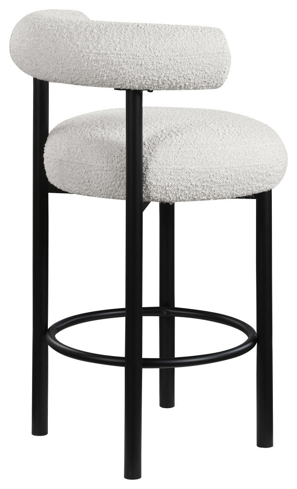 Bordeaux Upholstered Stool, Cream, Boucle Fabric, Matte Black, Set of 2