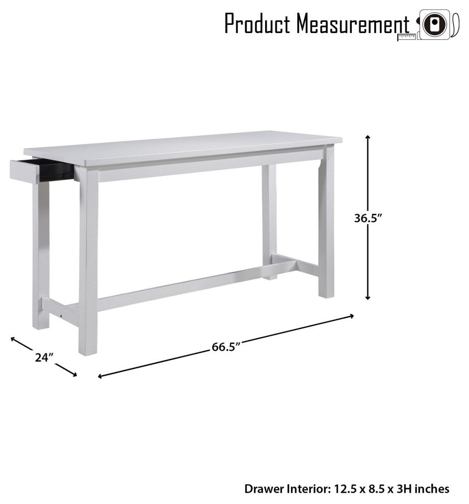 4 Pieces Pub Set, Cushioned Stools & Large Table With Charging Station, White