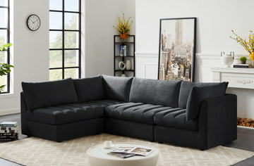 Jacob Velvet Upholstered 4-Piece L-Shaped Modular Sectional, Black