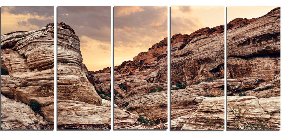 Scenic Red Rock Canyon in Nevada, Landscape Canvas Art Print, 60"x28", 5 Panels