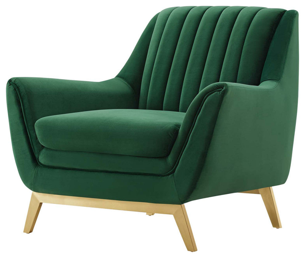 Tufted Armchair Accent Chair, Velvet, Green, Modern, Living Lounge Hospitality