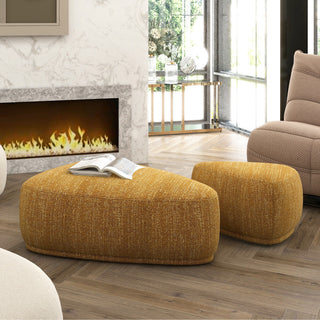 Pebble 44" & 26" Rounded Triangle Cocktail Ottoman Set, Mustard Yellow Tweed