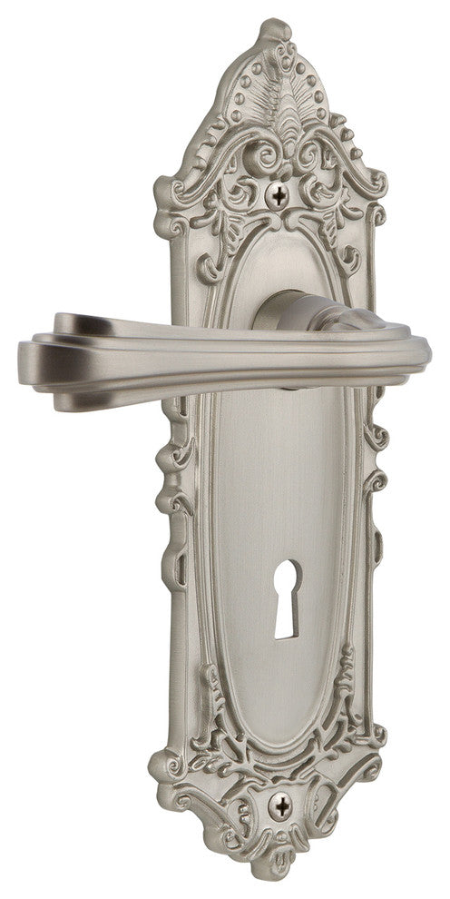 Victorian Plate With Keyhole Fleur Lever, Satin Nickel, Privacy, Non-Handed