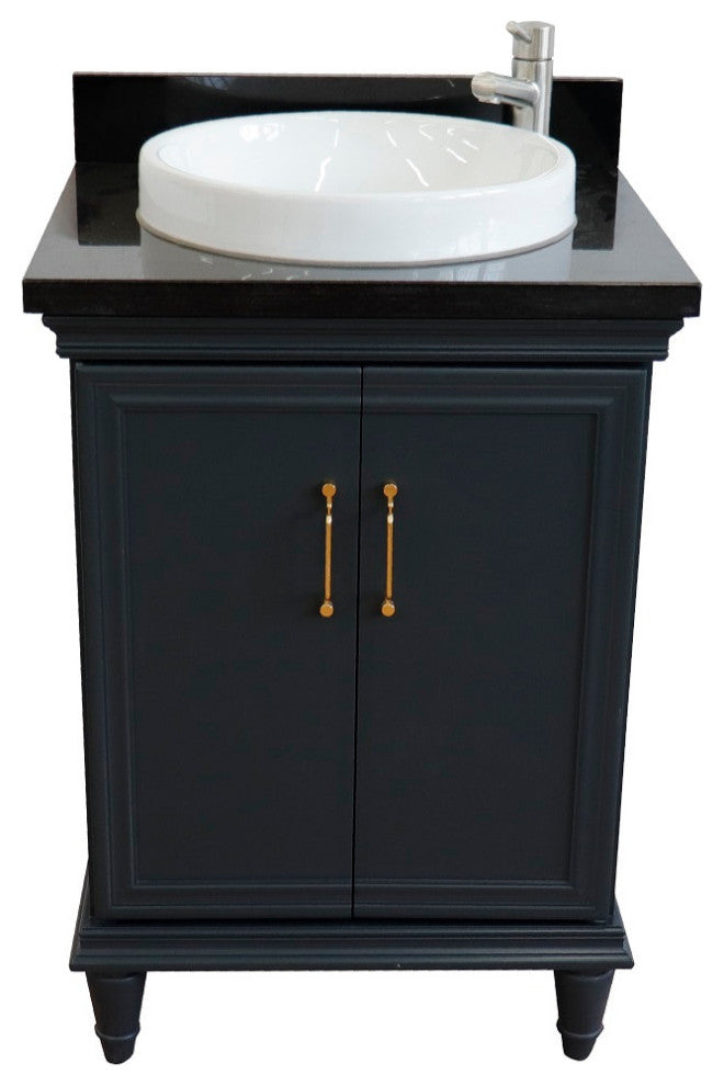 25" Single Vanity, Dark Gray Finish With Black Galaxy And Round Sink