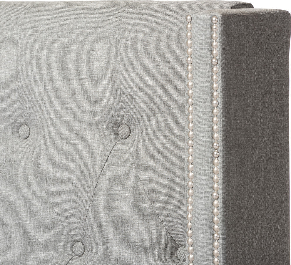 Katherine Contemporary Nailhead Trim Wingback Bed, Gray, King