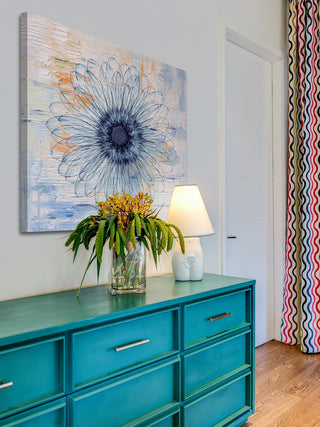 "Blue Burst Bloom" Painting Print on Wrapped Canvas, 18"x18"