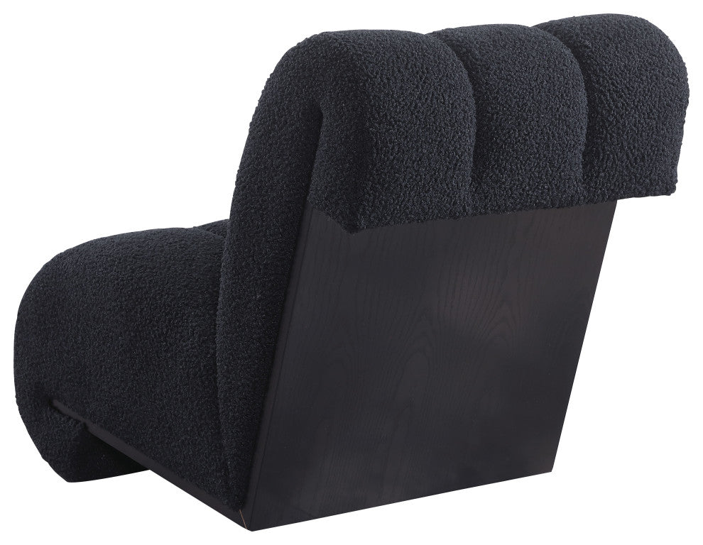 Swoon Faux Sheepskin Upholstered Accent Chair, Black, Black Oak Veneer