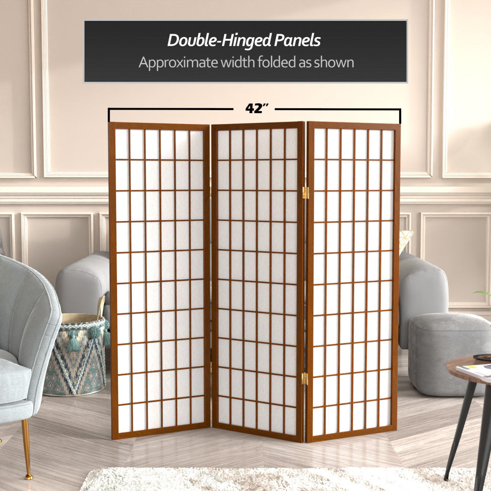 4' Tall Window Pane Shoji Screen, Walnut, 3 Panels