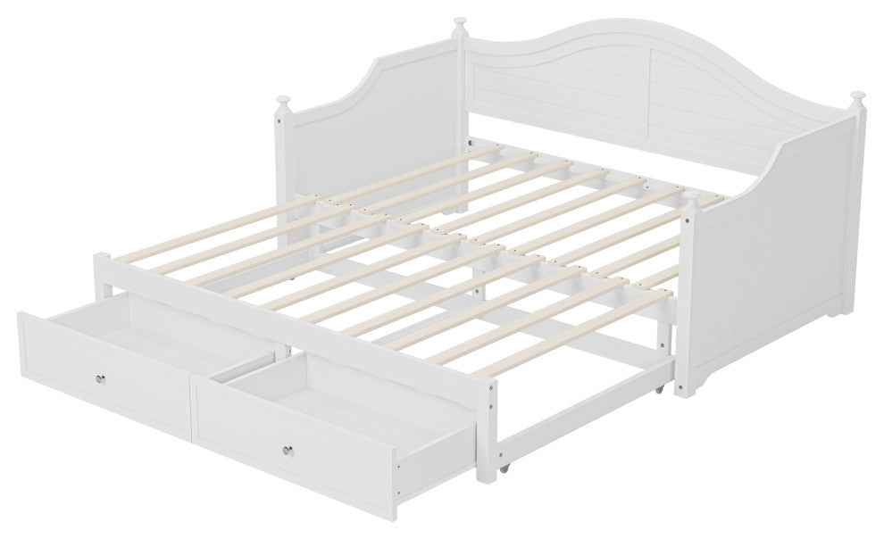 TATEUS Twin Size Wood Daybed with Extended Pop Up Trundle and Storage Drawers