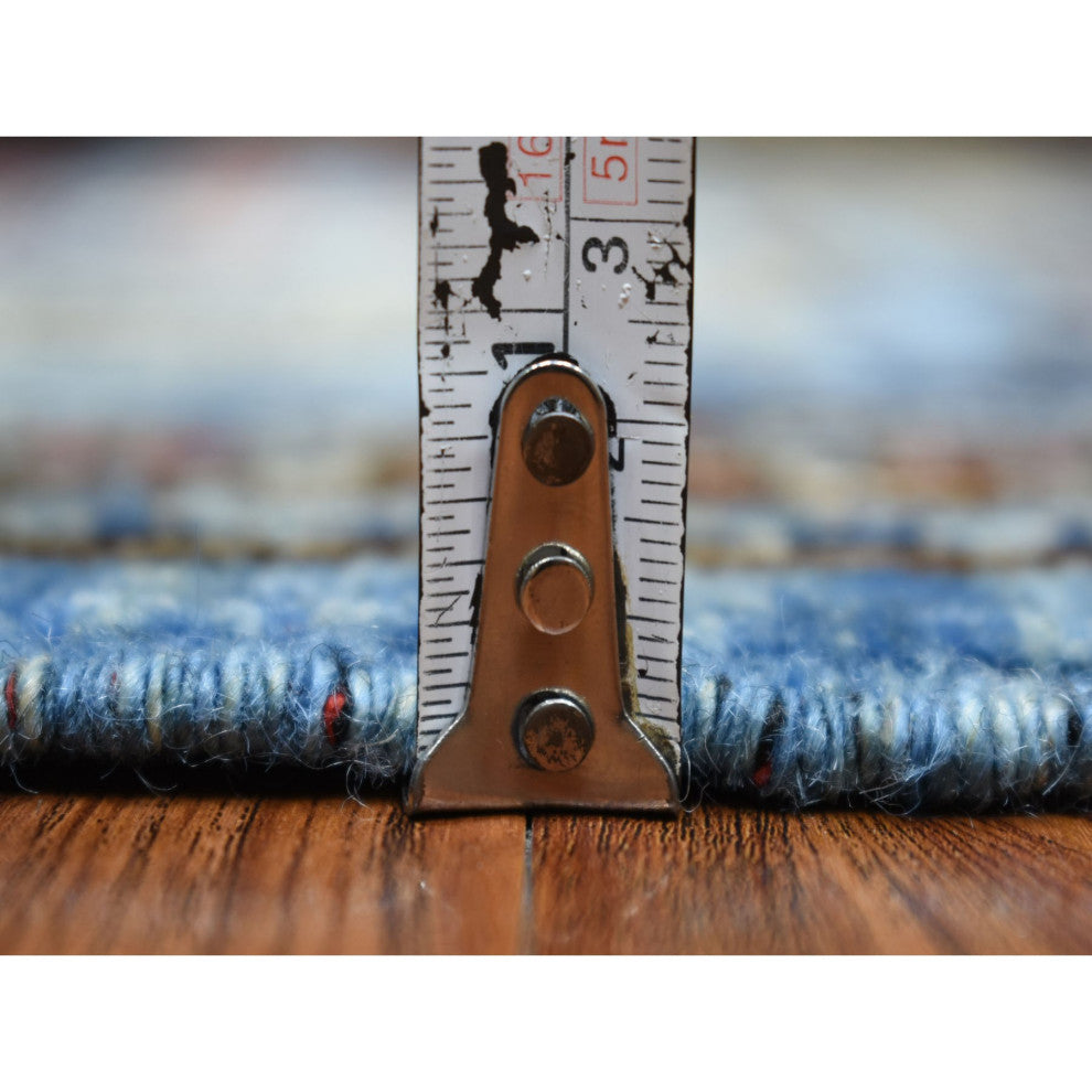 Extra Soft Wool Hand Knotted Blue Afghan Ersari Wide Runner Rug, 4'1" x 9'9"