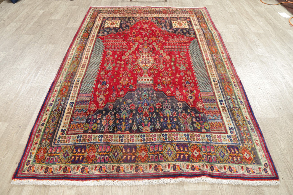 Consigned, Hand-Knotted Vintage Traditional Oriental Persian Area Rug, Red, 5x8