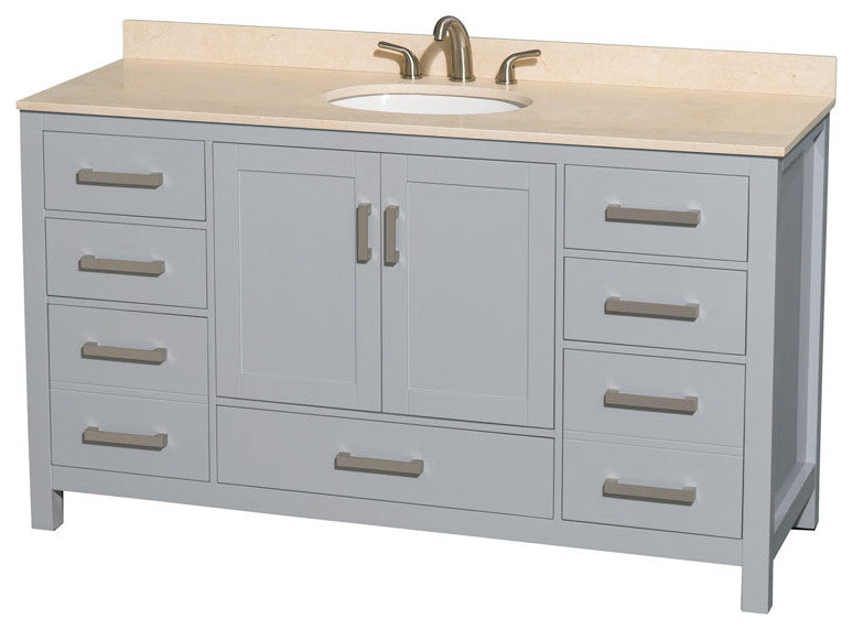 Wyndham WCS141460SGYIVUNOMXX 60 inch Vanity in Gray with Ivory Marble and Round