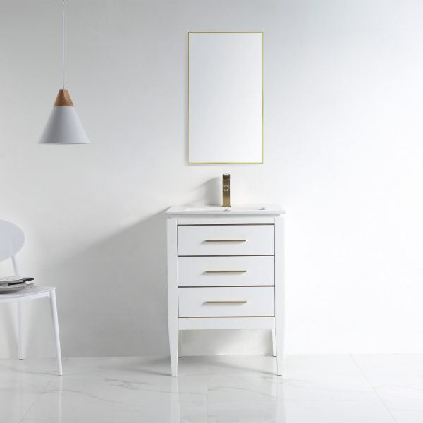Grace 24" Single Bathroom Vanity Set, White With Brass Trim