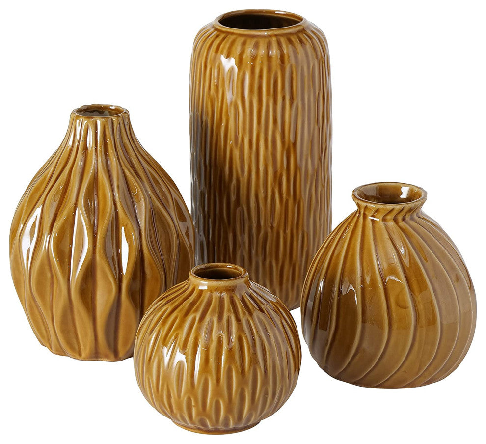 4 Piece Ochre Porcelain Table Vase Set