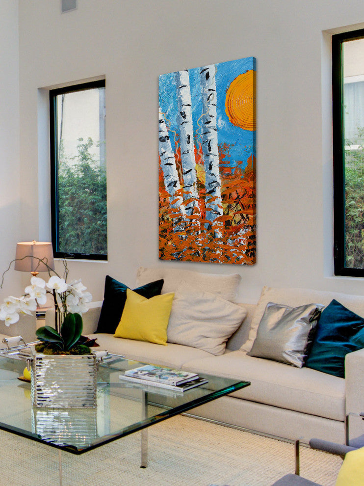 "Birch Bend Autumn" Painting Print on Wrapped Canvas, 22.5"x45"