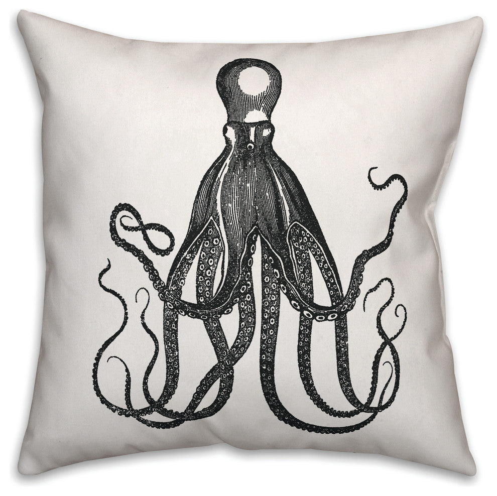 Gray Octopus Outdoor Throw Pillow, 18x18