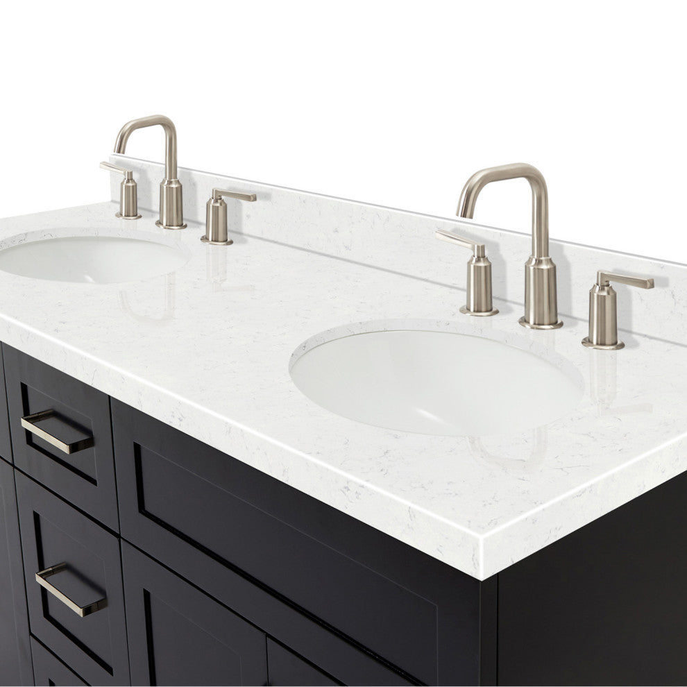 Ariel Hamlet 60" Double Oval Sink Bathroom Vanity, Carrara Quartz
