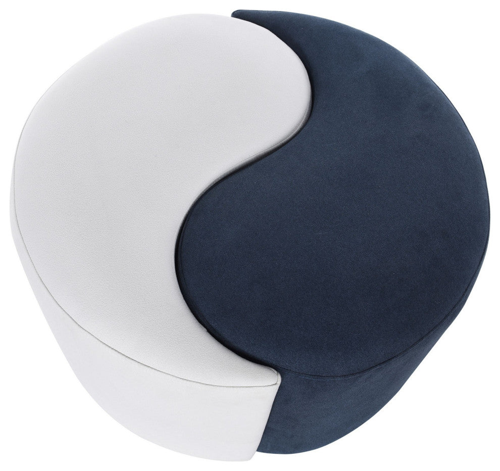 Dann Foley Pouf Ottoman Yin Yang Functional Two Piece White, Navy Blue