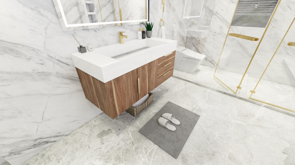 Madison 48" Wall Mounted Vanity with Reinforced Acrylic Sink, White Oak