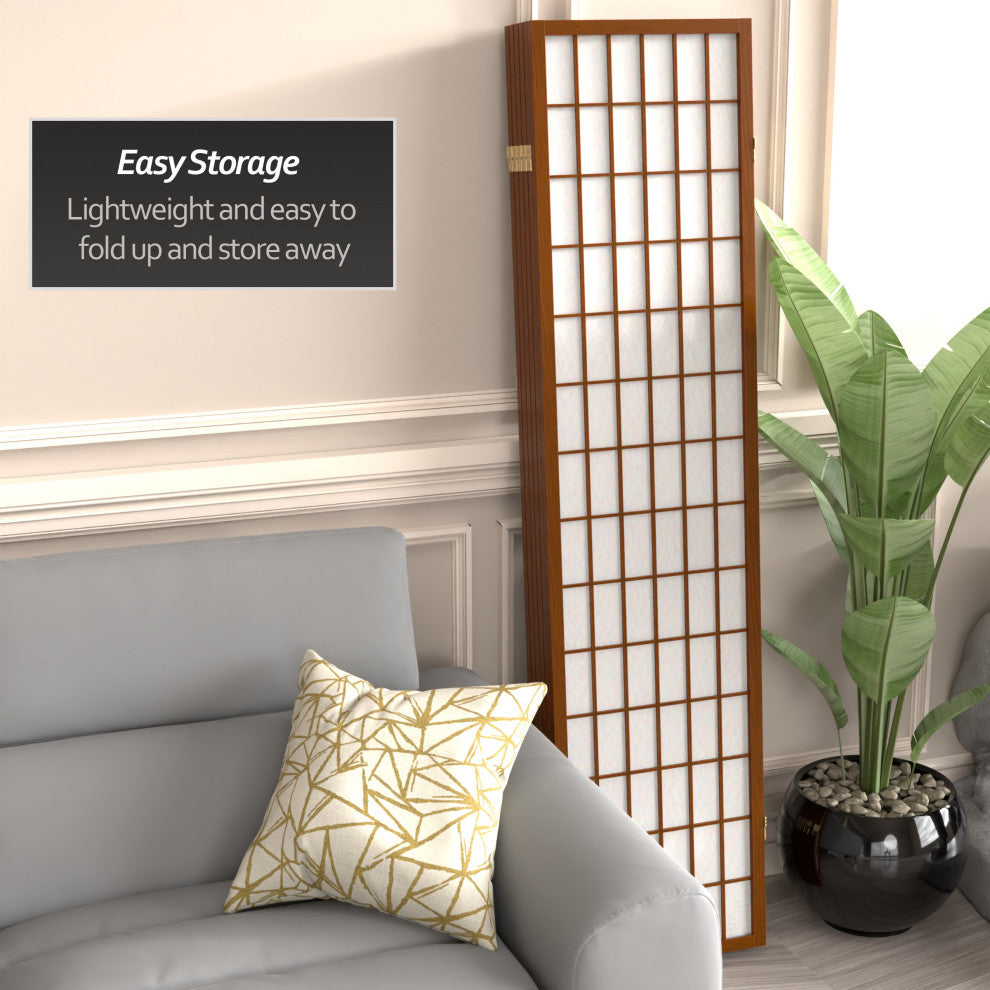 6' Tall Window Pane Shoji Screen, Walnut, 6 Panels