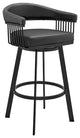 Benzara BM282070 Modern Bar Stool, Vegan Faux Leather, Slats, Swivel, Black