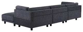 L Shaped Couch Upholstered Convertible Sectional Sofa with Ottoman, Gray