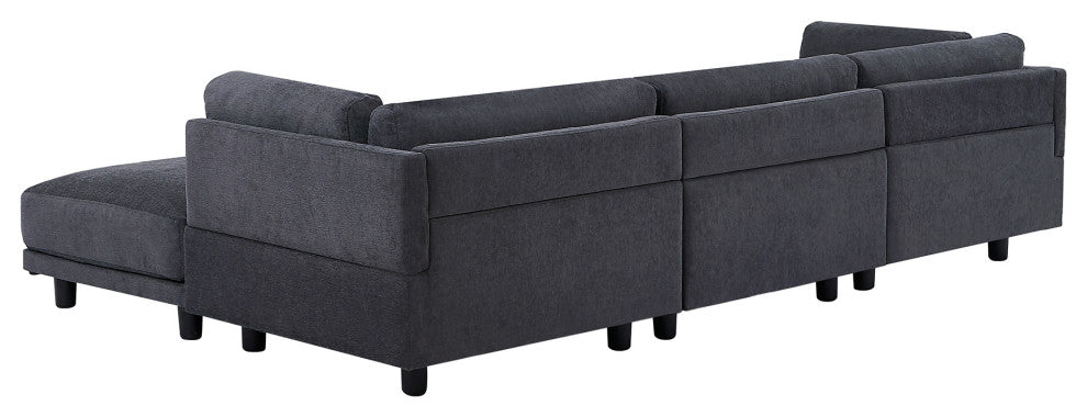 L Shaped Couch Upholstered Convertible Sectional Sofa with Ottoman, Gray