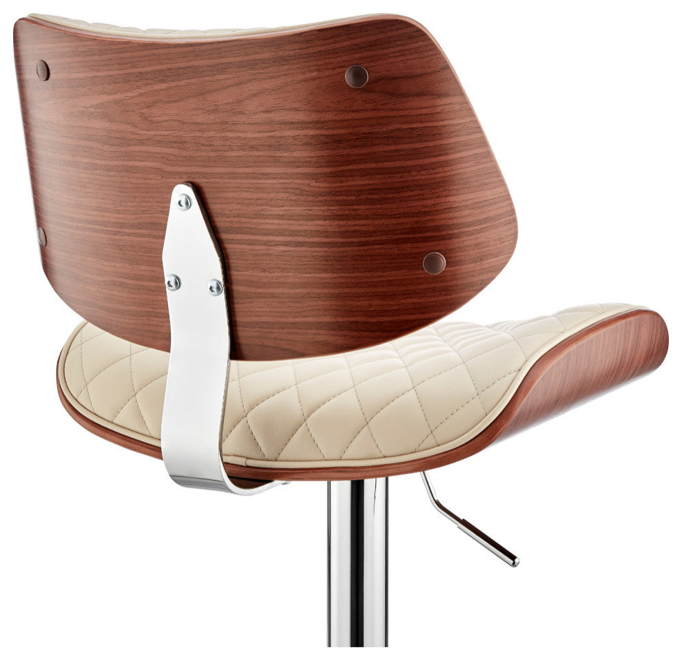 Leland Adjustable Cream Faux Leather and Chrome Finish Bar Stool