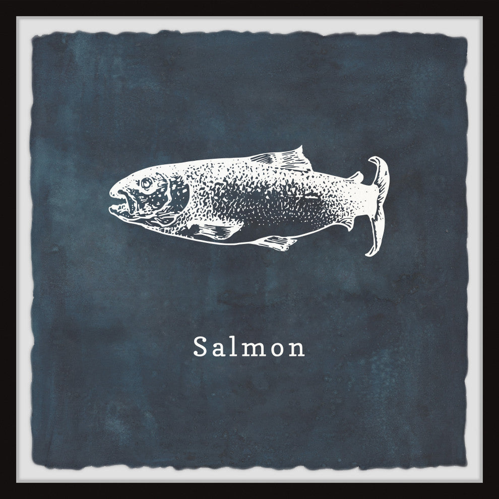 "Salmon in Blue" Framed Painting Print, 24x24