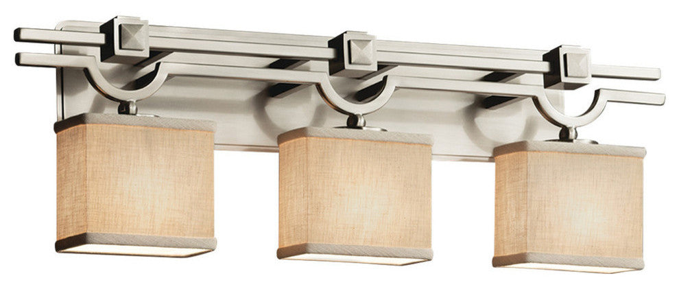 Textile Argyle 3-Light Bath Bar, Rectangle, Cream Fabric Shade