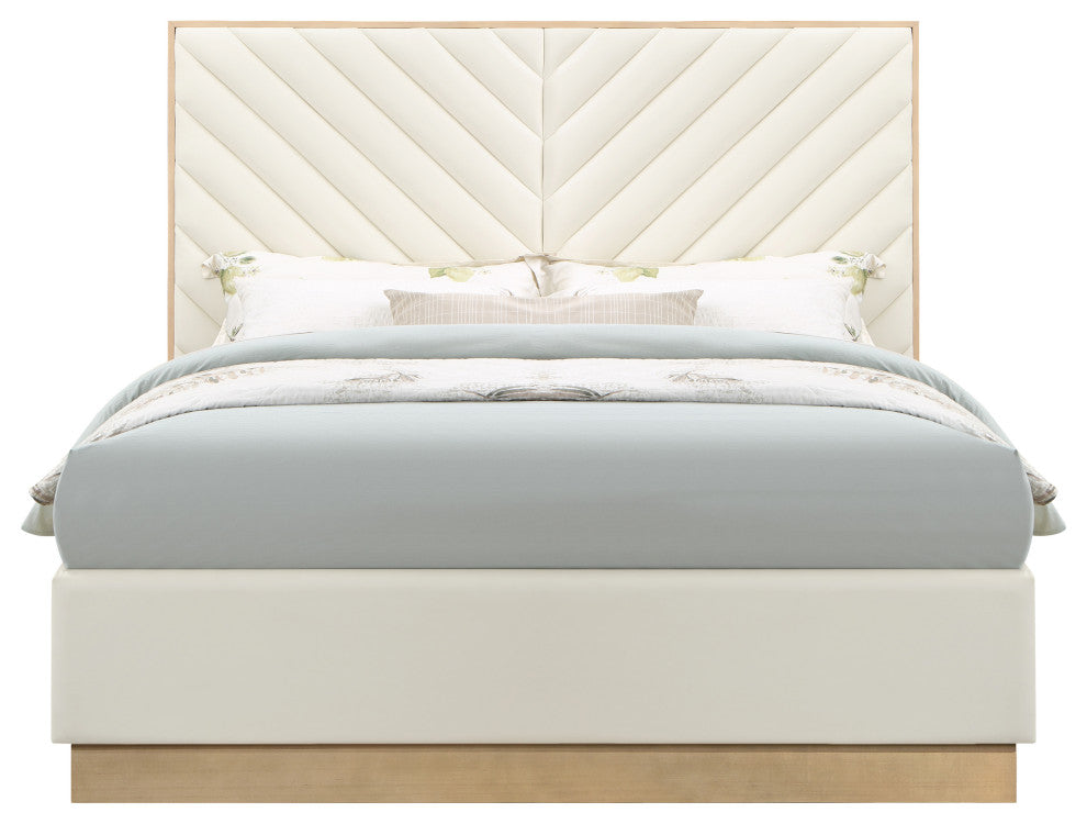 Casa Black Faux Leather King Bed, Cream, Queen