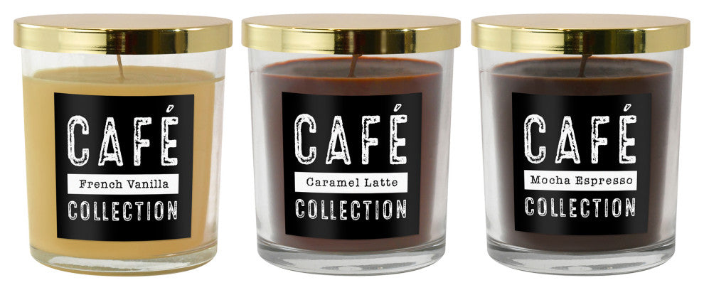 Scented Candles, Coffee Cafe Collection, 10oz Glass Jars, 3-Piece Set