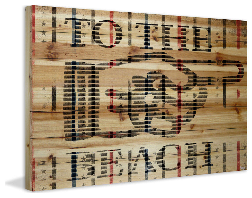 "That Way To The Beach" Print on Natural Pine Wood, 60"x40"